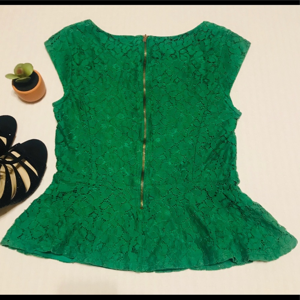Express Cap Sleeve Green Lace Peplum Top XS - Picture 4 of 5